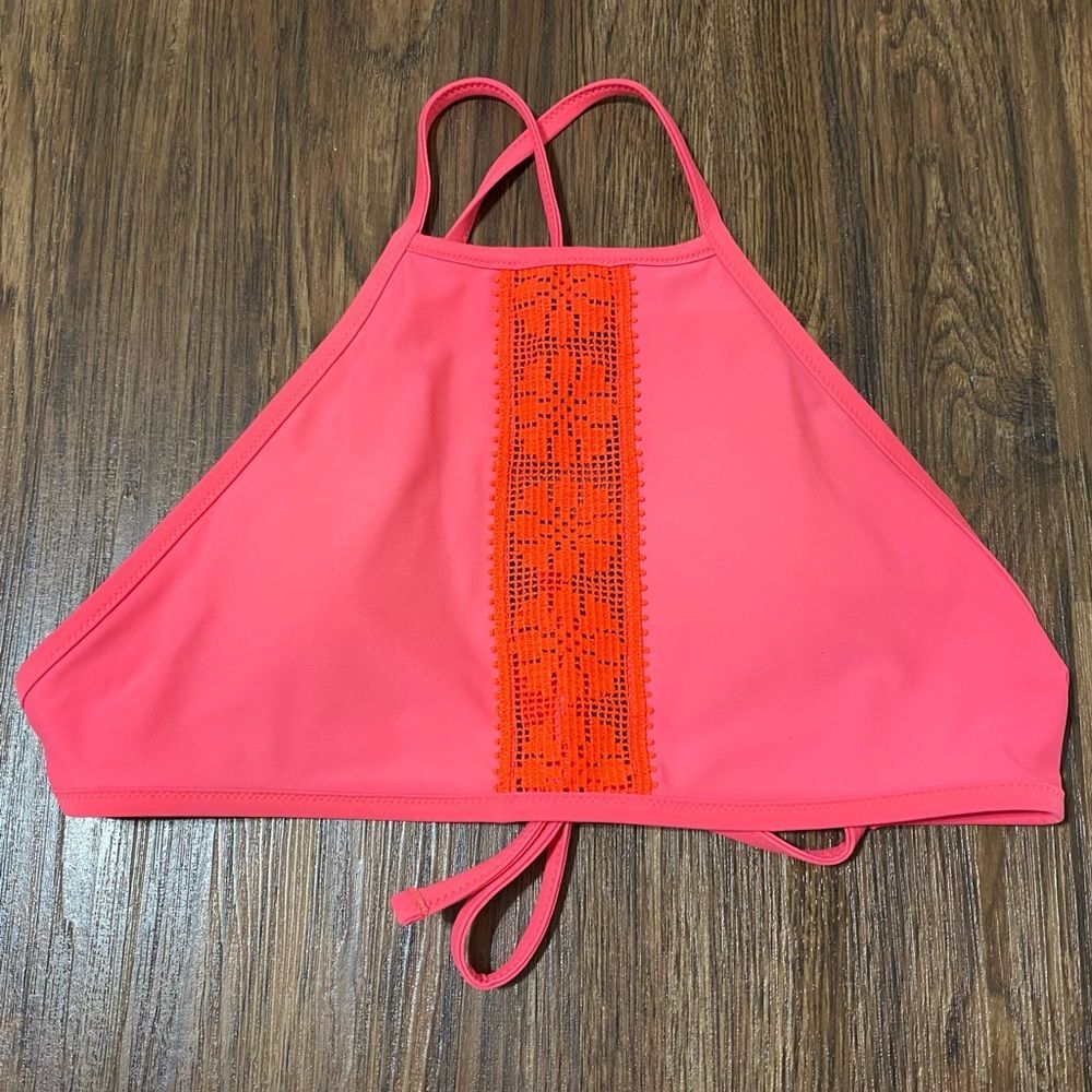 Aerie Halter Bikini top Pink Orange Detail Size Medium